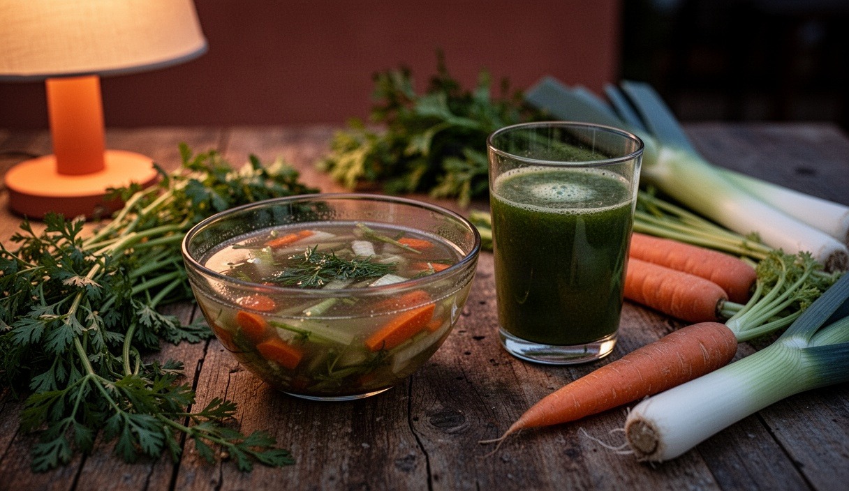Bouillons de légumes et jus verts: comparaison nutritionnelle
